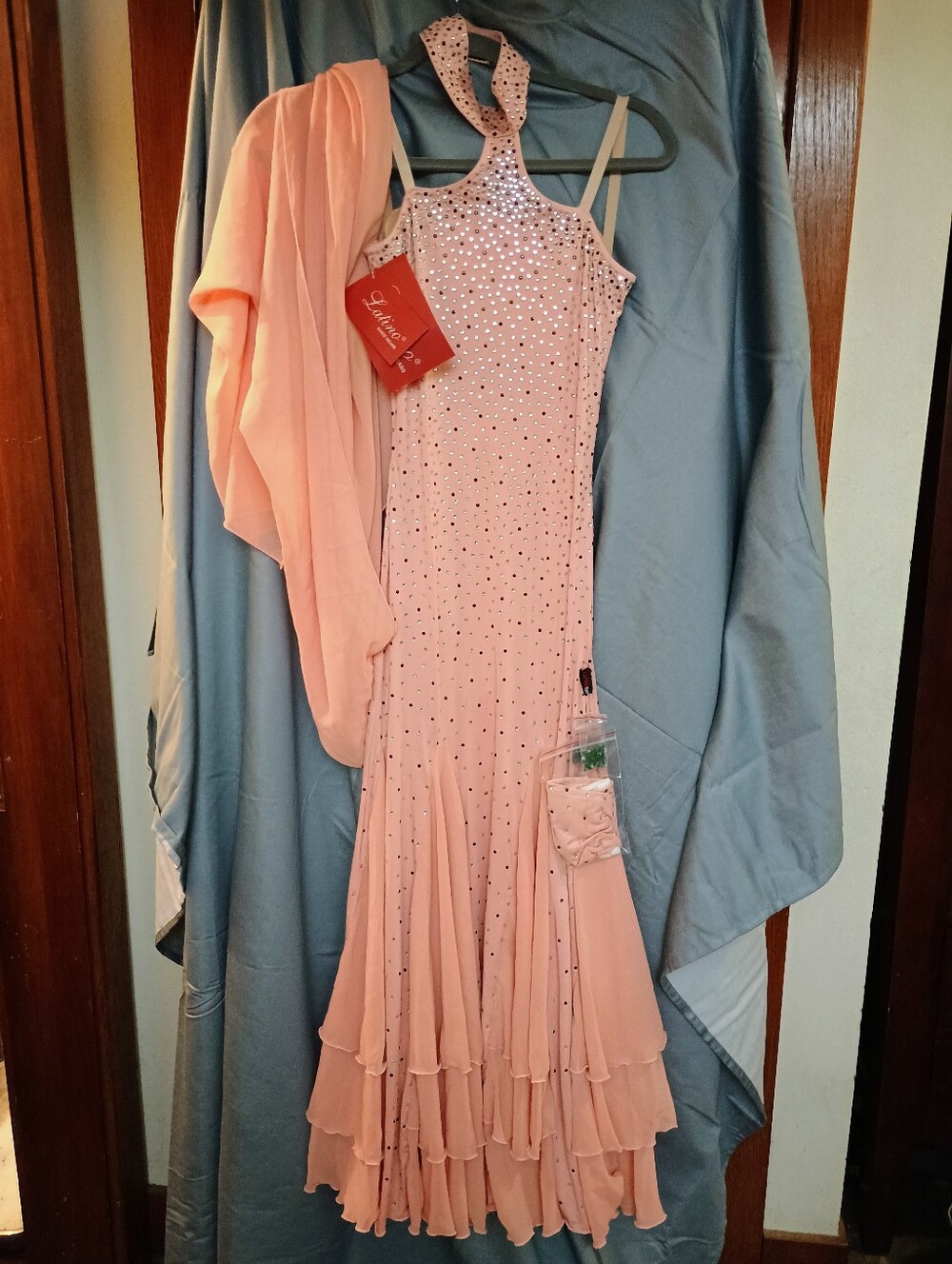 NWT Latino Dance Wears Peach Latin Ballroom Performance Dress Set
